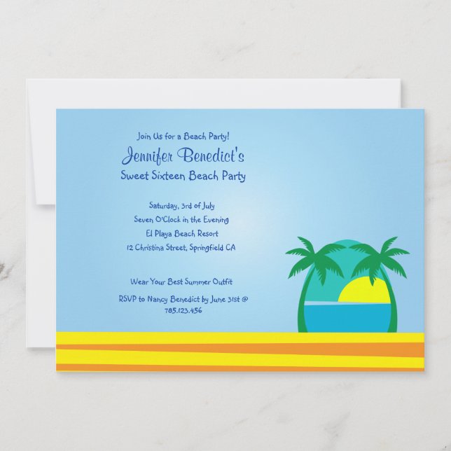 Convite Personalizado para Festa na Praia (Frente)