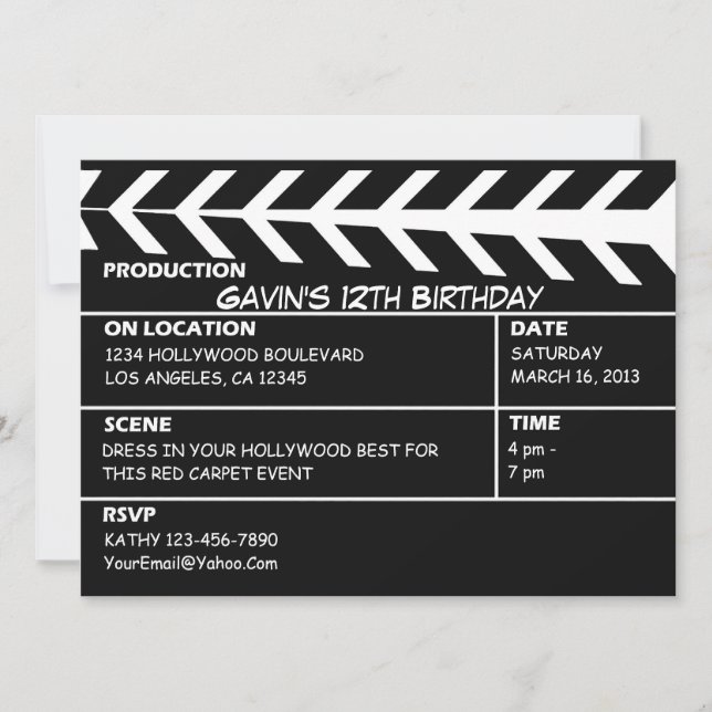 Convite Personalizado para Hollywood da Fame (Frente)