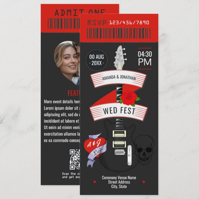 Convite personalizado para ingresso no Rock n' Rol (Frente/Verso)