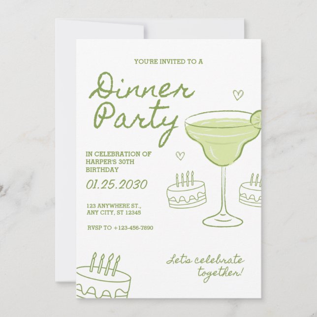 Convite Personalizado para Jantar de Aniversário d (Frente)