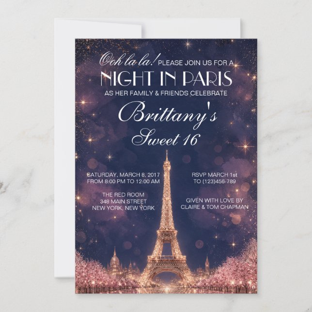 Convite Personalizado para Noite de Ouro em Paris  (Frente)