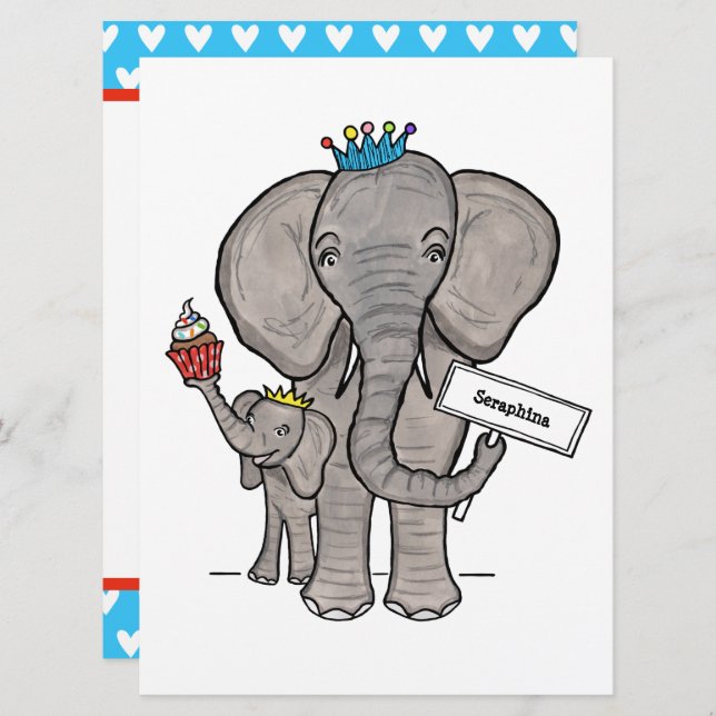 Convite Personalizado para o Aniversário do Elefan (Frente/Verso)