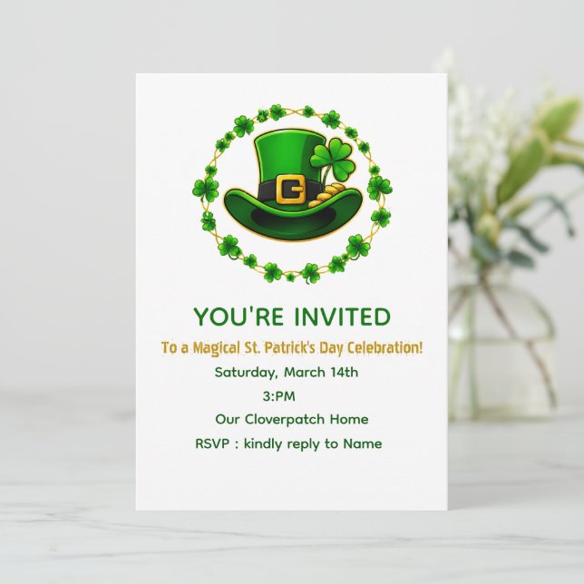 Convite Personalizado para o Dia de São Patrício (Em pé/Frente)