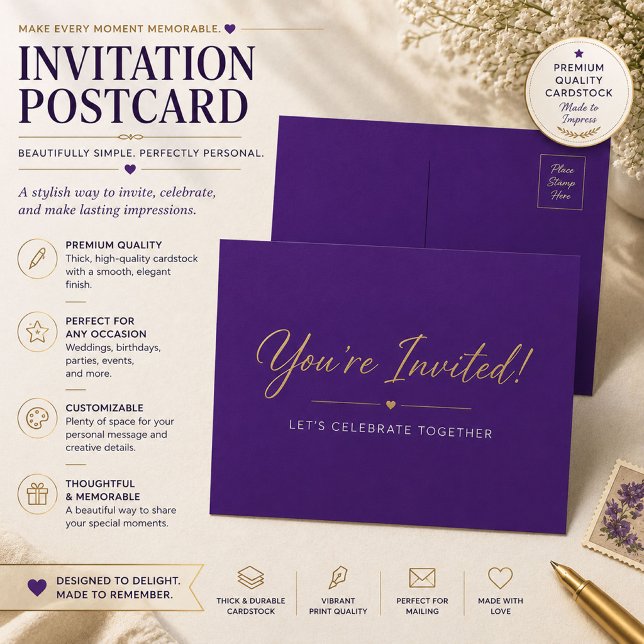 Convite Personalizado Roxo Luxo em Cartão-Postal (Criador carregado)