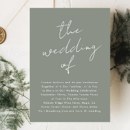 Convite Personalizado Sage Verde Nome Moderno O Casamento