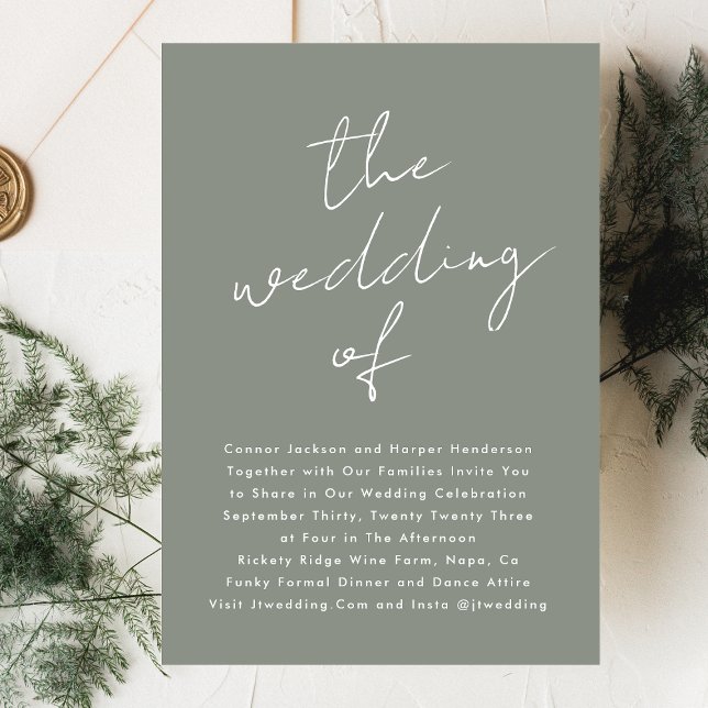 Convite Personalizado Sage Verde Nome Moderno O Casamento  (Criador carregado)