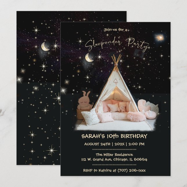 Convite Personalizado Sono sob as Estrelas Aniversário sob (Frente/Verso)