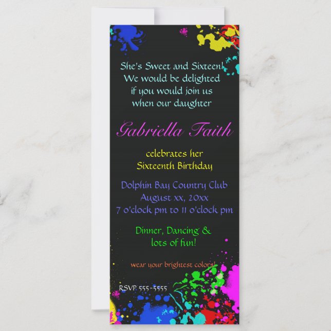 Convite Personalizado Sweet Sixteen com Manchas de (Frente)