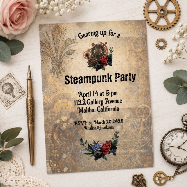 Convite Personalizado Vintage Steampunk Engrenagen (Criador carregado)
