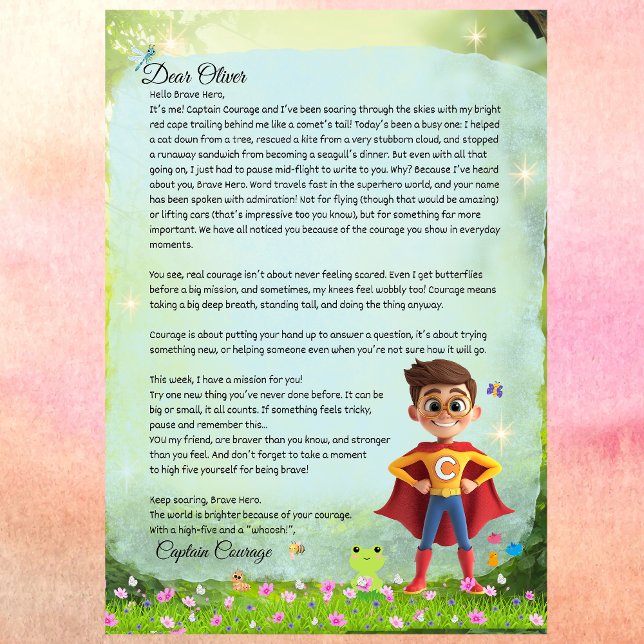 Convite Personalizados Boys Brave - Letra Super-Herói Impr (Captain Courage Superhero Letter for Kids – Printable Digital Download – Encouraging Bravery )
