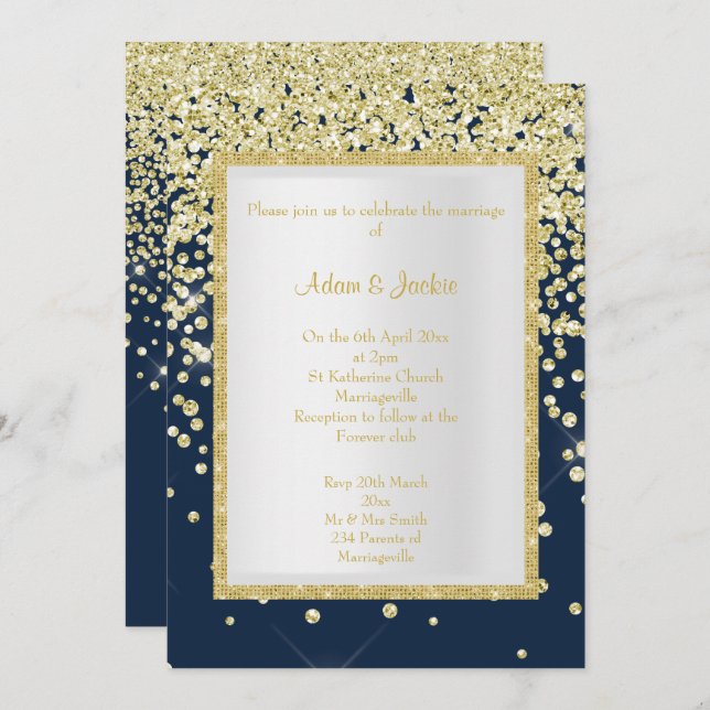 CONVITE PERSONALIZANDO O CASAMENTO DE SPARKLE DOURADO DO M (Frente/Verso)