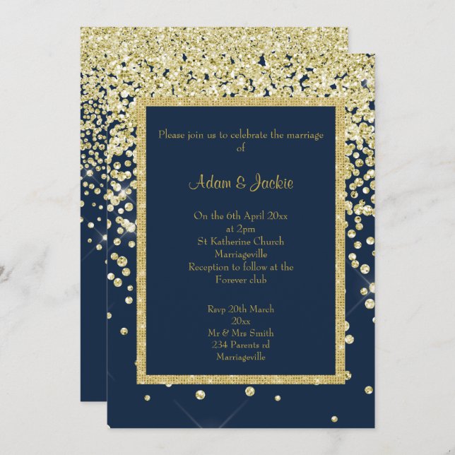 CONVITE PERSONALIZANDO O CASAMENTO DE SPARKLE DOURADO DO M (Frente/Verso)