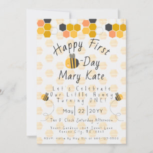 Convite Personalizar Abelhas e Flores de Mel Primeiro Aniv