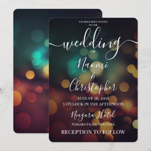 Convite PERSONALIZAR: Casamento Bokeh Dourado Verde de Out