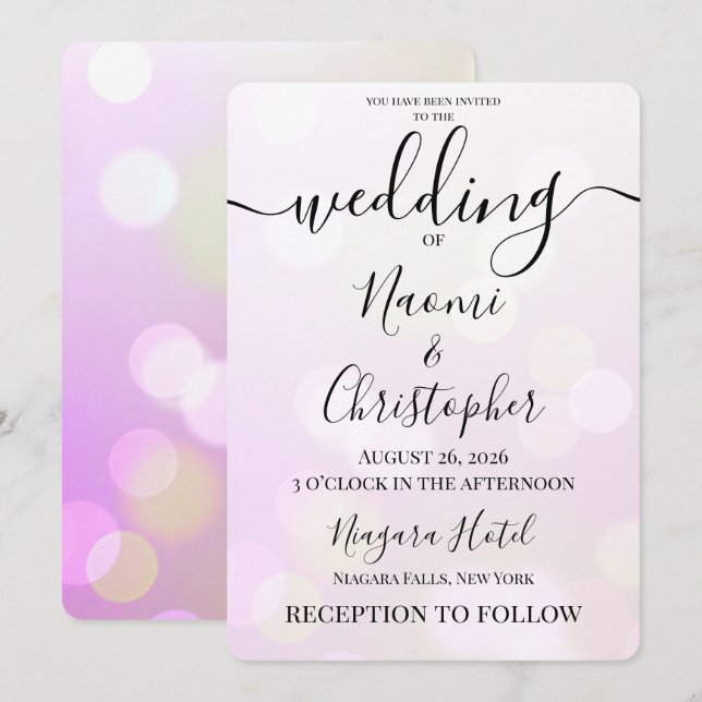 Convite PERSONALIZAR: Casamento com Bokeh Suave (Frente/Verso)