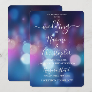 Convite PERSONALIZAR: Casamento com Brilho Roxo Azul Bokeh