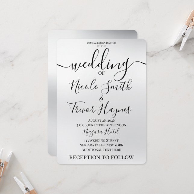 Convite Personalizar: Casamento com Desfoque Prateado (Frente/Verso In Situ)