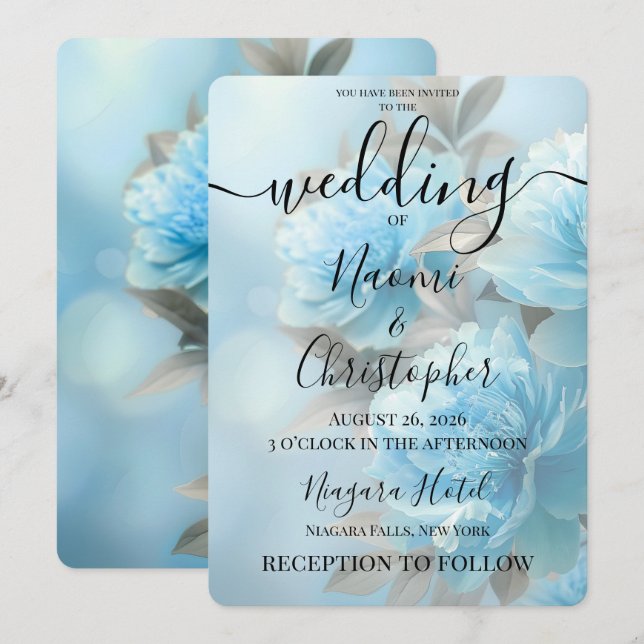 Convite PERSONALIZAR: Casamento de Flores Azuis (Frente/Verso)
