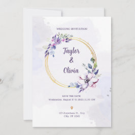 Convite Personalizar Casamento Mínimo Roxo e Branco