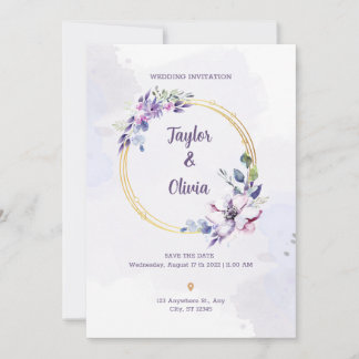 Convite Personalizar Casamento Mínimo Roxo e Branco