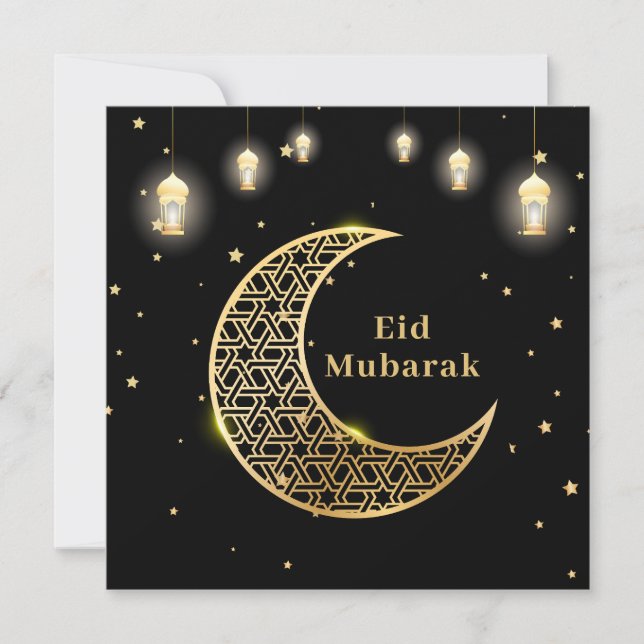 Convite Personalizar Eid Mubarak / Ramadan Kareem Dourado (Frente)