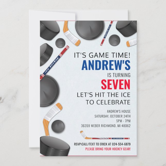 Convite Personalizar Festa de aniversário de Hockey (Frente)