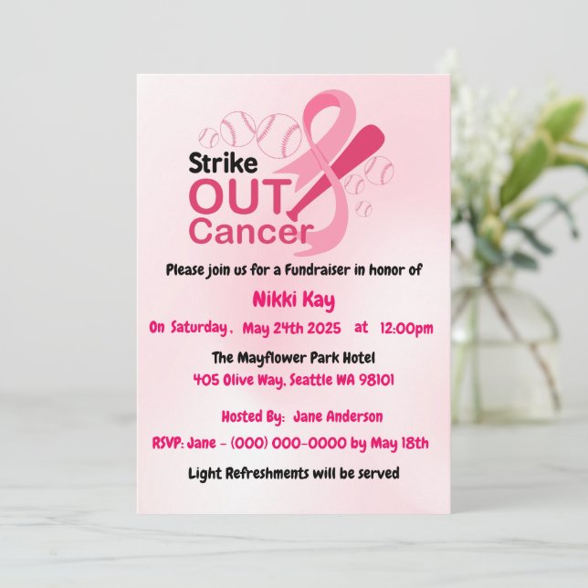 Convite Personalizar Fita Rosa do Grupo do apoio ao cancer (Em pé/Frente)