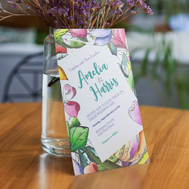 Convite Personalizar Flor Descrito Colorido (Criador carregado)