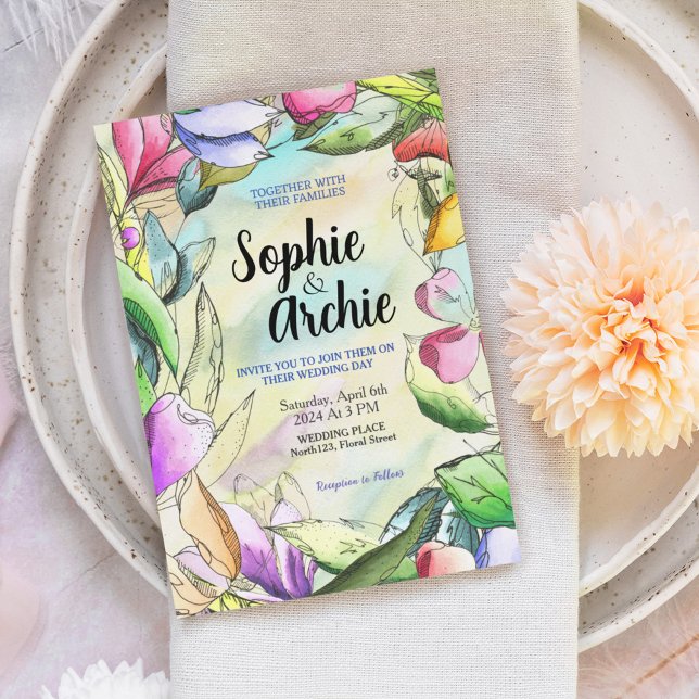 Convite Personalizar Flor Descrito de Aquarela (Criador carregado)