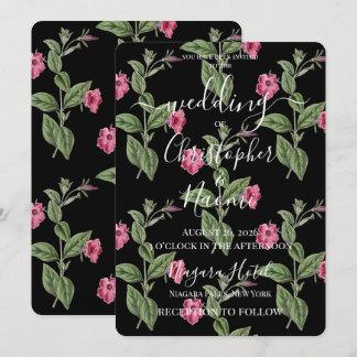 Convite PERSONALIZAR: Flores Rosa Retrô em Preto