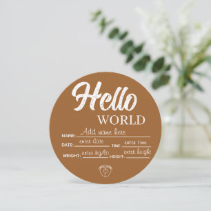 Convite Personalizar Modelo de Placa de Bebê Olá Mundo Cus