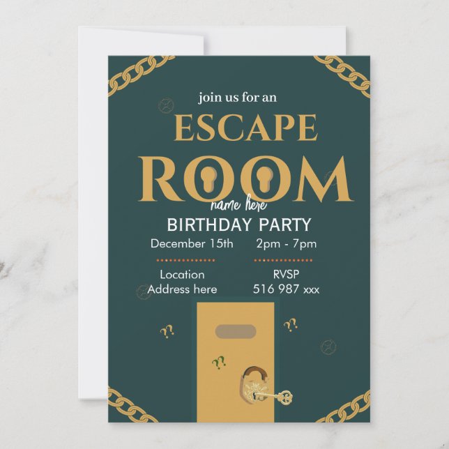 Convite Personalizar o aniversário da sala de escape perso (Frente)