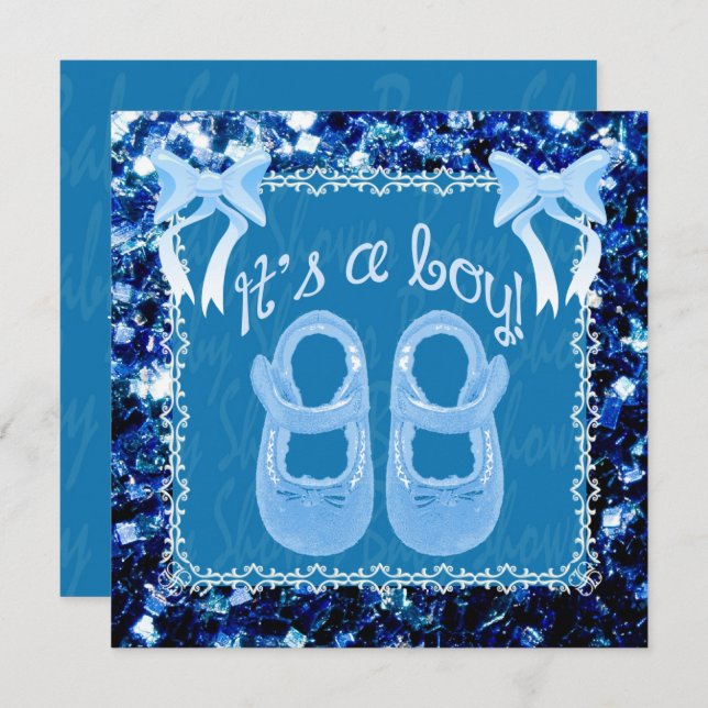 Convite Personalizar o chá do Baby Boy Blue sparkles Convi (Frente/Verso)