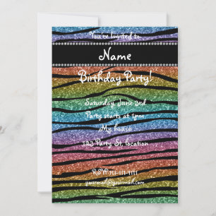 Convite Personalizar o nome de listras zebra glitter arco-