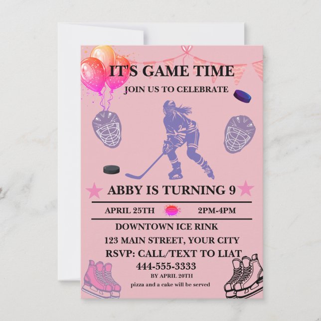 Convite Personalizar o Tema de Aniversário do Hóquei no Ge (Frente)