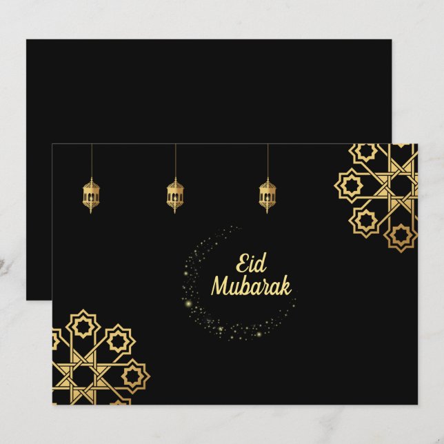 Convite Personalizar Ouro Eid Mubarak (Frente/Verso)