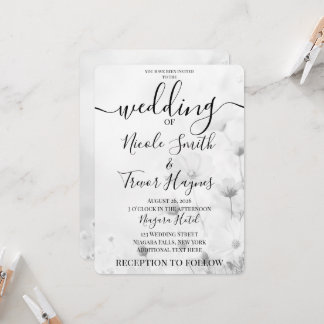 Convite Personalizar: Pequenas Flores Preto e Branco Casam
