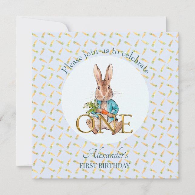 Convite Personalizar Peter o coelho Primeiro Aniversário (Frente)