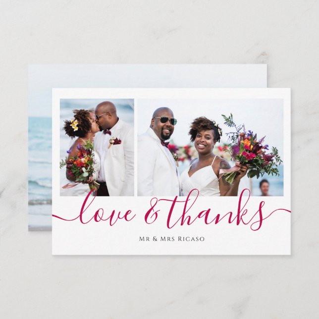 Convite Personalizar três fotos com amor e obrigado (Frente/Verso)