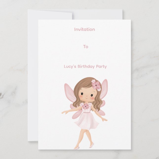 Convite Personalizável da Fada Rosa (Frente)