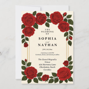 Convite personalizável de casamento de Rosas verme