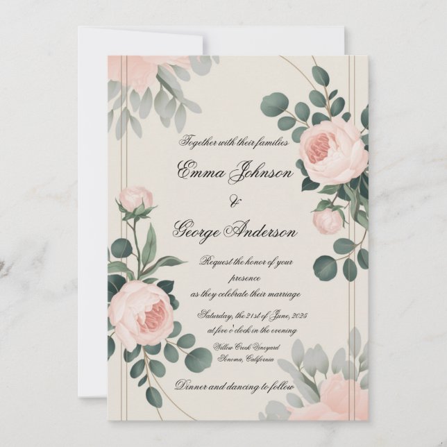 Convite Personalizável De Casamento Floral Elegant (Frente)