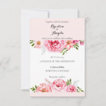 Convite personalizável de casamento rosa com flore