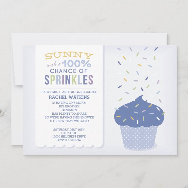 Convite Personalizável de Sprinkle de Cupcake Azul (Frente)