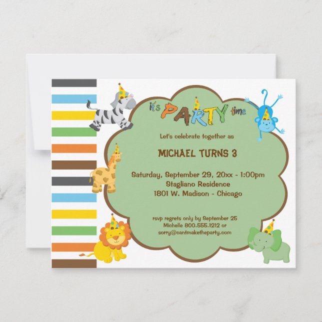 Convite Personalizável Para Animais Coloridos De B (Frente)