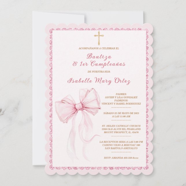Convite Personalizável Para Bautizo y Primer Cumpleaños (Frente)