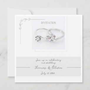 Convite personalizável para casamento com dois ané