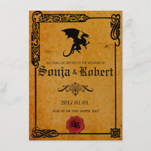 Convite personalizável para casamento da Medieval 