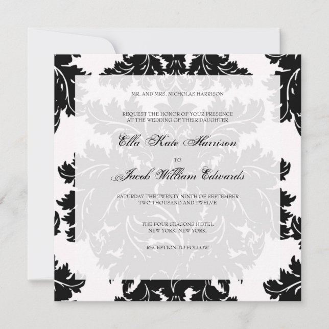 Convite personalizável para casamento: DAMASK (Frente)