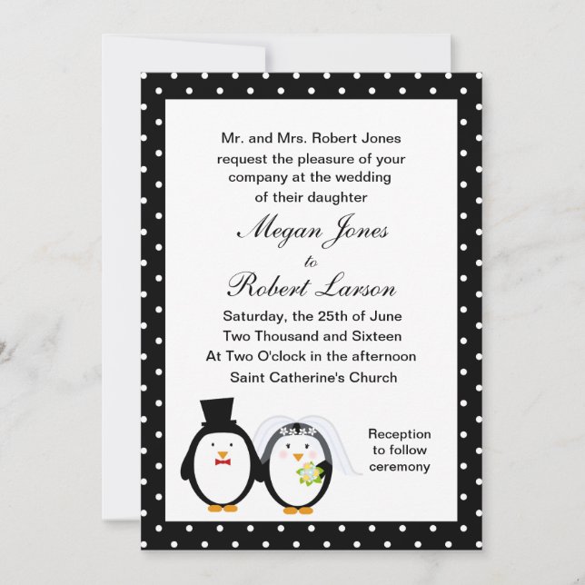 Convite personalizável para casamento de pinguins (Frente)